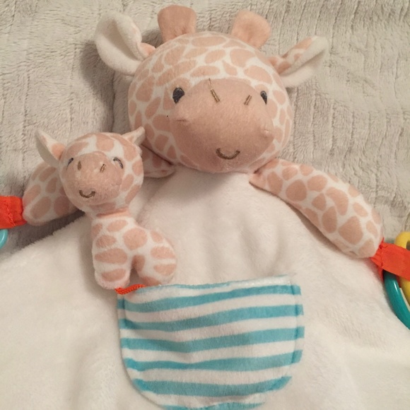 Carter's Giraffe White Tan Baby Plush Security Blanket Lovey Teether Rings - Picture 2 of 7